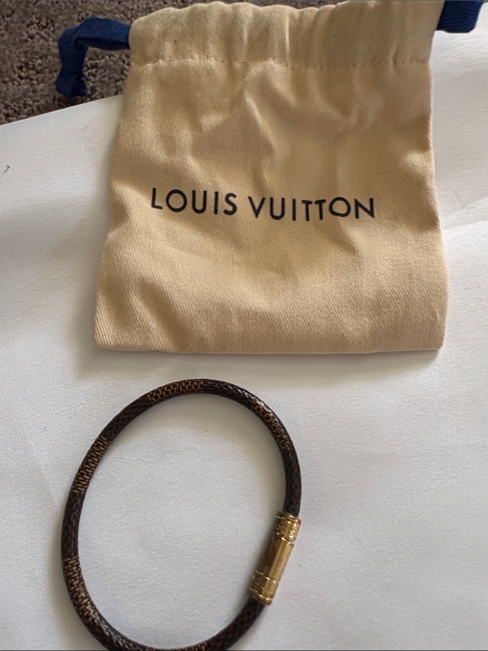 Copy Louis Vuitton Brown Monogram Canvas Bracelet with Gold-Tone Clasp